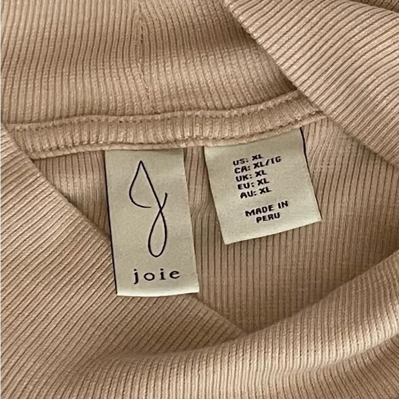 Joie Mock Neck Short Sleeve Top Size XL Ribbed Fitted Pullover Beige - Picture 6 of 8